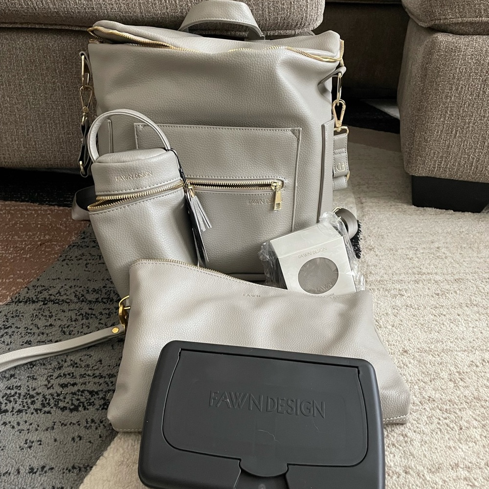 Fawn design grey motherhood diaper bag bundle